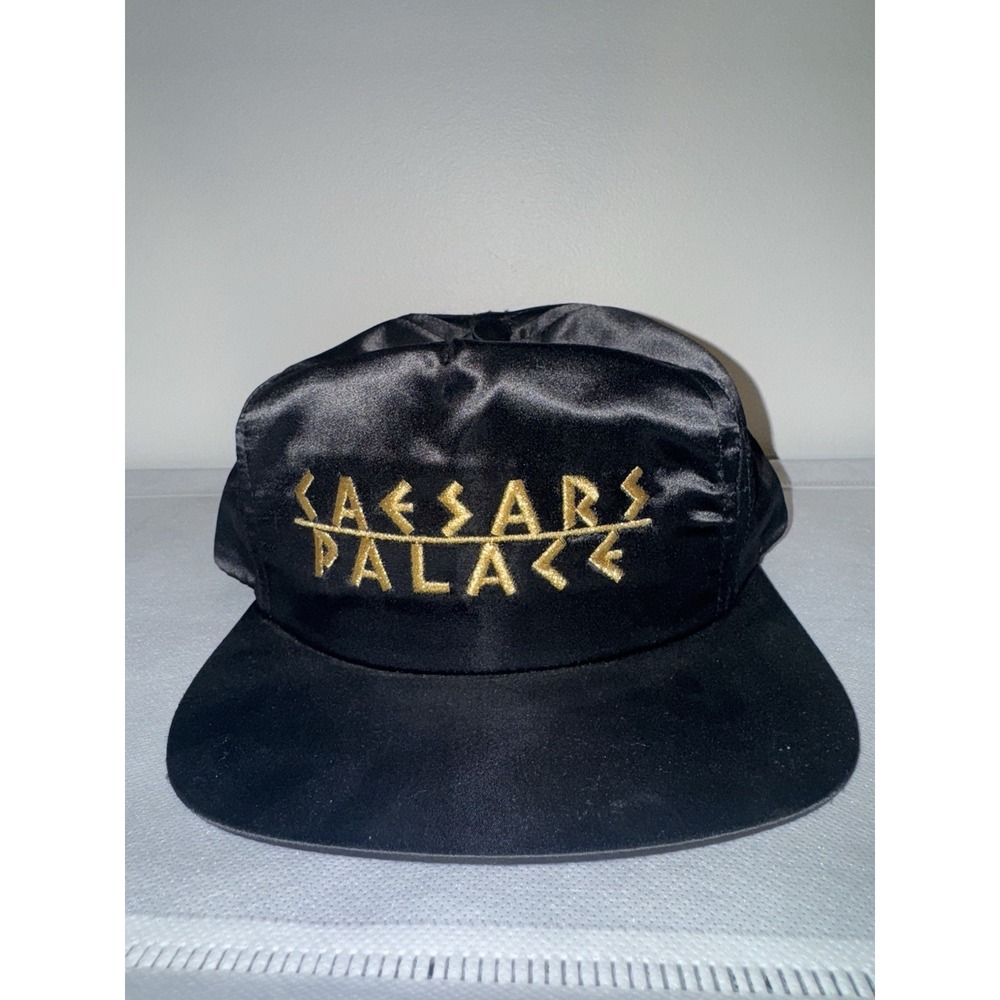 NWT Vintage Caesars Palace Las Vegas Satin Snapback Hat Black Gold Embroidery
